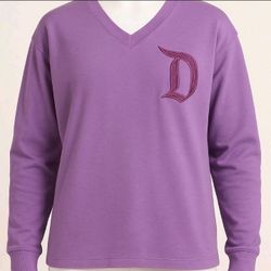 Disney Lavender Top Womens Purple Spirit Jersey Knit Casual Embroidered V-Neck