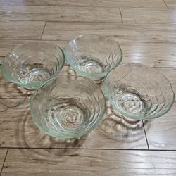 Depression Glass Bowls Green Set of 4 Vintage Dessert Bowl Decor Art