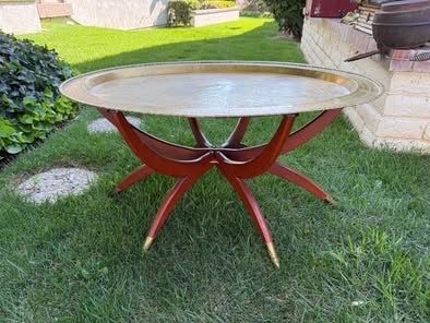 Vintage 50s Moroccan Mid-Century Brass Tray Coffee Table 6 Spider Leg