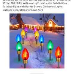 Jumbo C9 Christmas Pathway Lights Outdoor - 10 Pack Total 17 Feet 10 LED C9 Walkway Light,