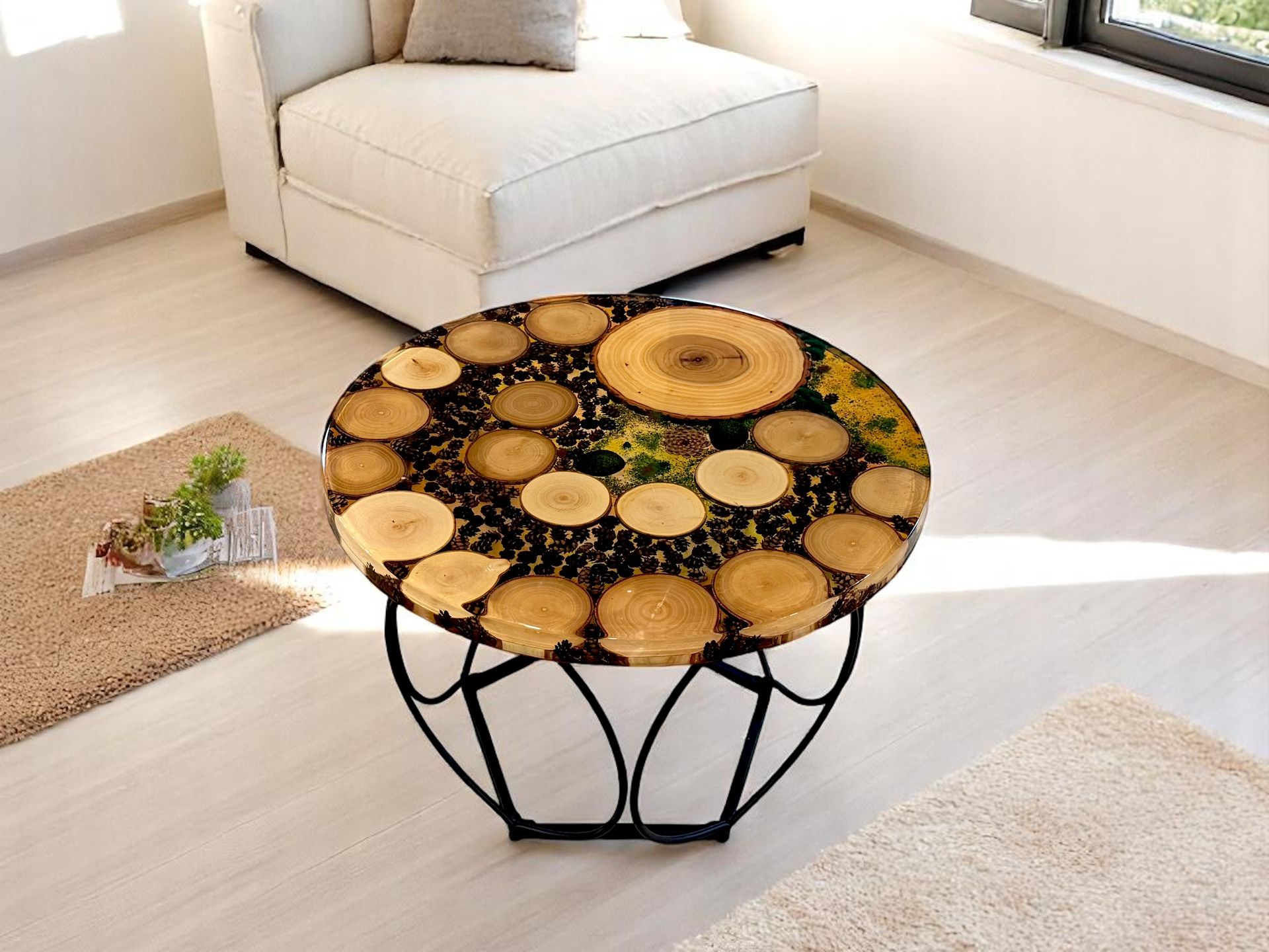 Round Coffee Table With Wood Slices