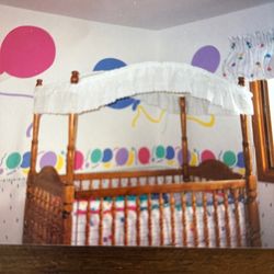 Oak Baby Crib With Canopy