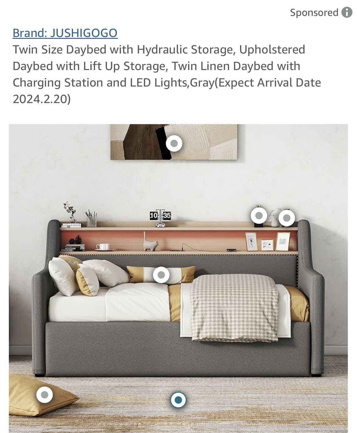 Twin Bed Frame Upholstered With Electric And Ucb Ports In The Headboard..