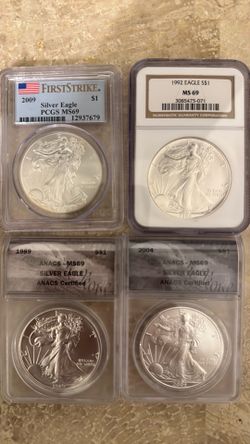 ASE 1 oz  Silver Coins Certified - Different Years