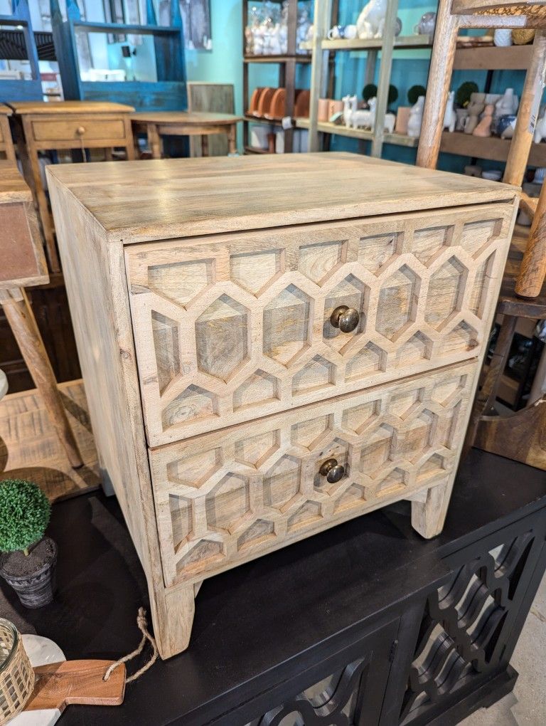 Two Drawer Mango Wood End Table