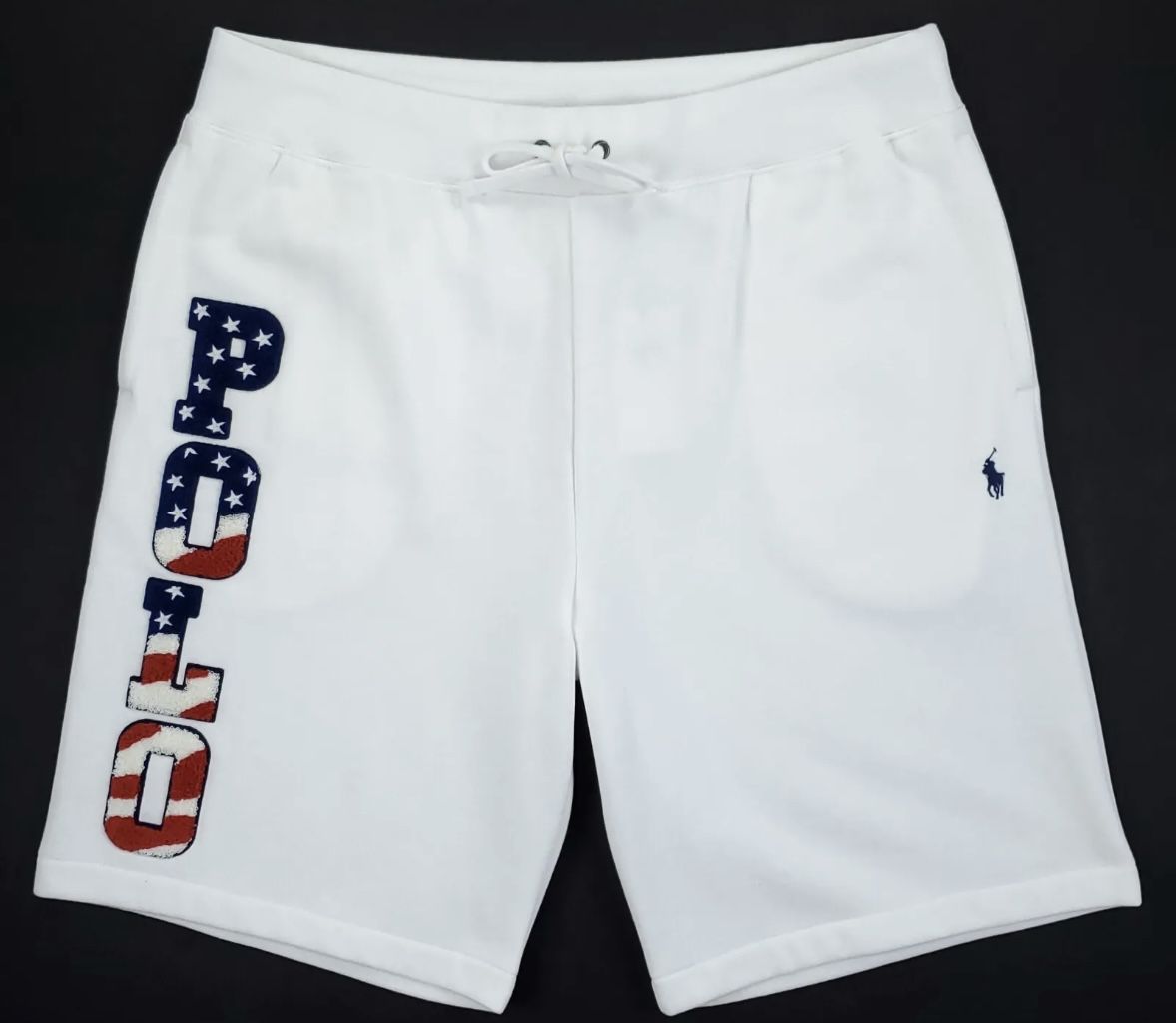 Polo Ralph Lauren White Fleece Shorts L Americana USA Flag Spell Out NWT 🏷️