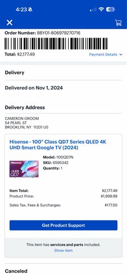 100 inch 4K Hisense tv