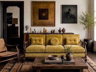 WWll era Vintage Olive Statement Sofa (w/matching armchair)