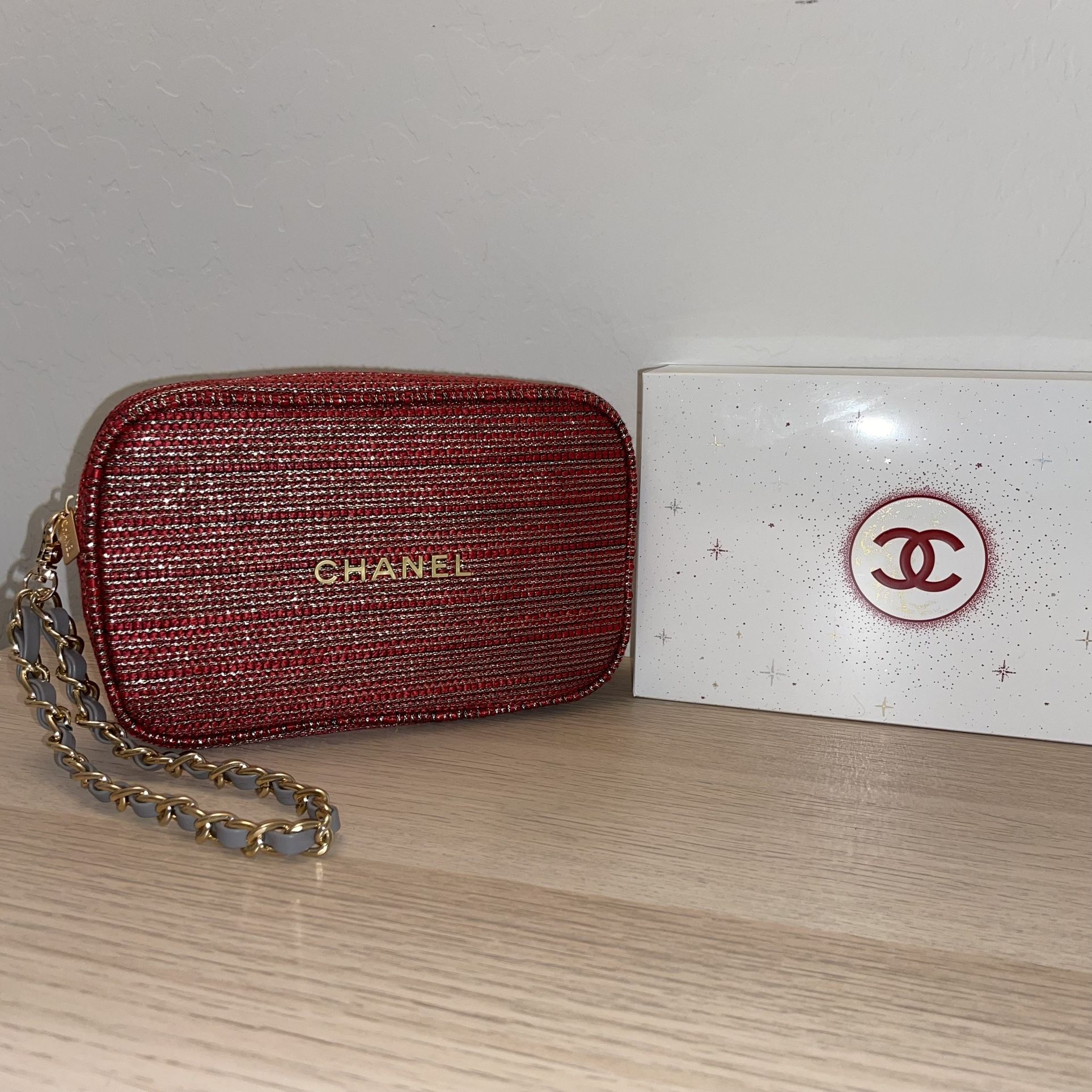 Chanel Makeup Bag With Wristlet Chain