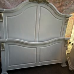 Glam Style Wooden Queen Size Bedroom Set Including Bed Frame,slants,rails, Large Nightstands Set Has Been Refurbished White And Gold Metallic!🌺