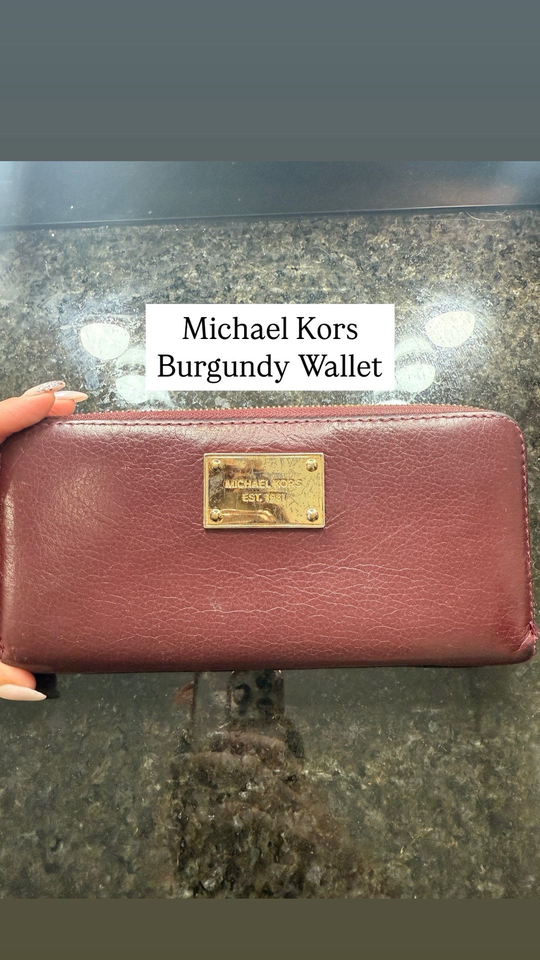 Michael Kors Burgundy Wallet With Gold Zipper