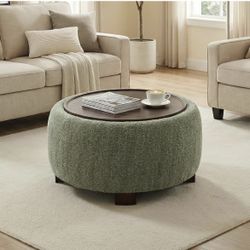 Green 30" Round Ottoman with Storage