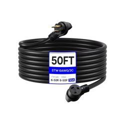 ***50-Amp Generator Extension Cord, 50 Foot, 250 Volts 12500 Watts Heavy Duty Power Cable, NEMA 6-50R NEMA 6-50P SWT 6AWG Flexible Welder Extension Co