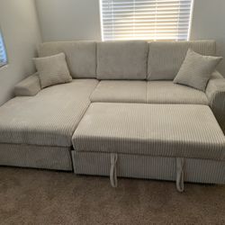 Taupe Fabric LHF Pull Out Sectional Sofa & Storage