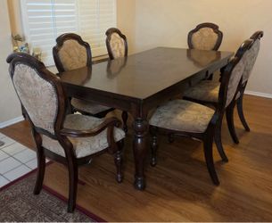Dark Wood Dining Table with 6 Chairs