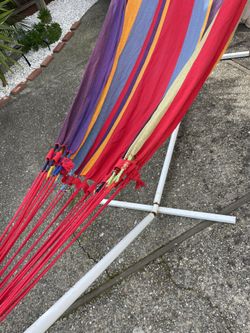 Hammock sturdy metal frame with handmade Costa Rican design and standard white material