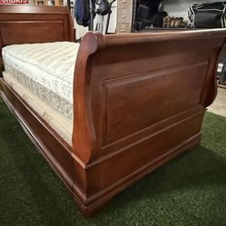 Sleigh Bed, Mattress and Box Springs (with Topper)