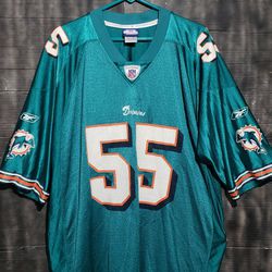 Vintage NFL Miami Dolphins Aqua Teal Seau #55 Mens Jersey Size XXL 