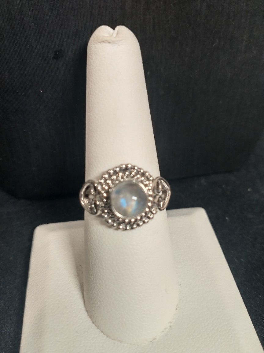 925 Fine Solid Stamped Sterling Silver Genuine Rainbow Moonstone Rings Size 6, 7, 8, 9 10 Available