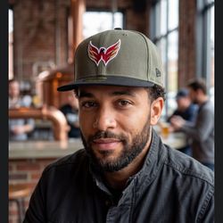 New Era Olive Green & Black Baseball Cap with Red/Gold Embroidered Logo
