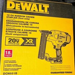 (DCN681B) DEWALT 20V MAX* Narrow Crown Stapler, 18GA, Tool Only.  New in box.