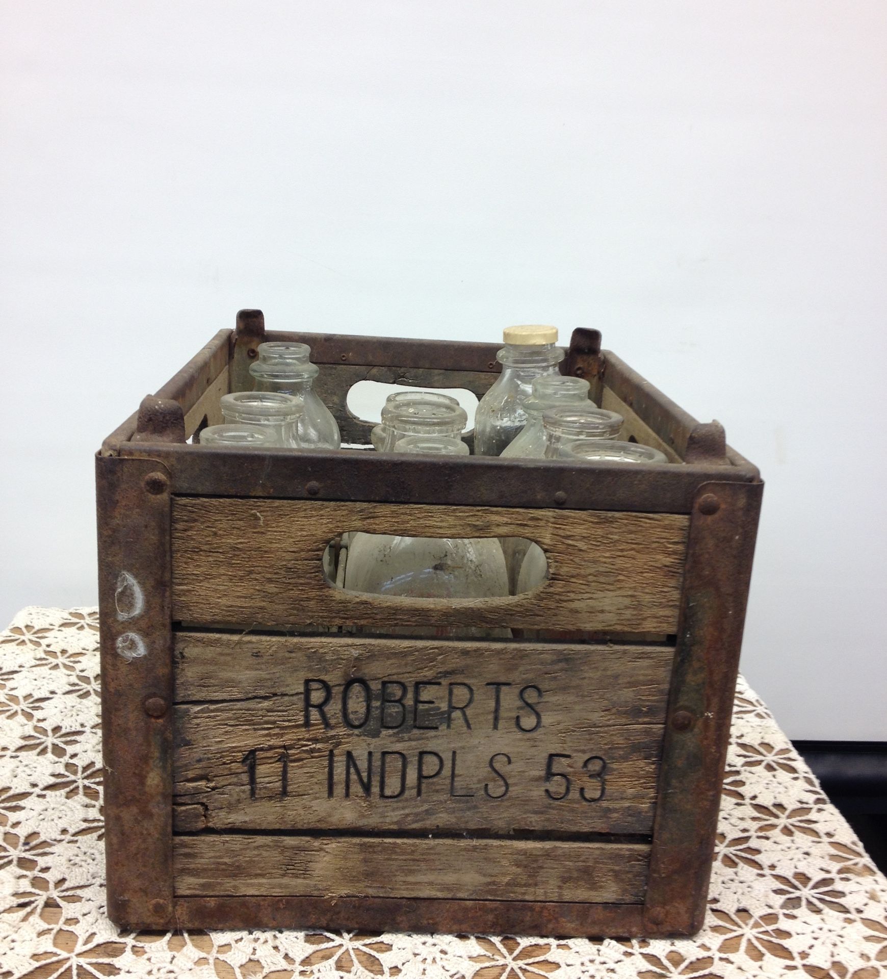 Antique Wooden Milk Crate Box Old Indianapolis Country Dairy Farm ROBERTS Vintage Advertising