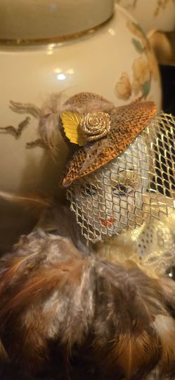 Vintage Miniature Straw Hat with Veil