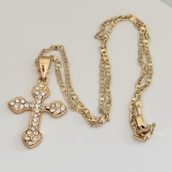 Cross Necklace. 14K Gold Plated. New