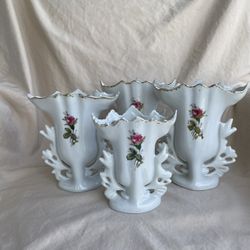 VTG Fern Importation Rose Hand Painted Vases
