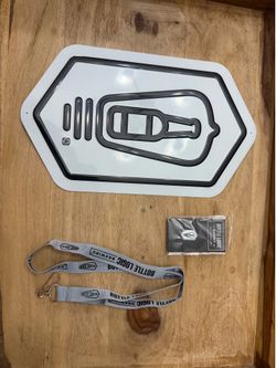 Bottle logic collectible sign, pin, lanyard and bottle opener