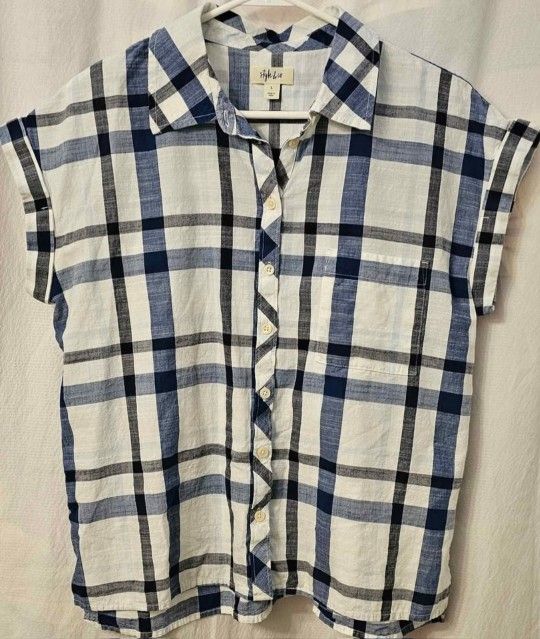 Women's Adorable Style & Co Short Sleeve Button Shirt Size Large