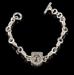 Harley Davidson 90 Anniversary 925 Sterling Silver Bracelet 18K Gold Logo Sz 14