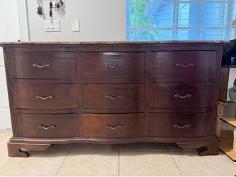 Marble dresser with 2 nightstands