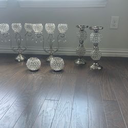 6 pc Crystal Candle Holder Set