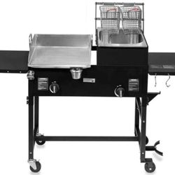 Barton Double Burner Stove and Deep Fryer w/Two Side Shelves 58,000 BTU Outdoor Propane Portable Camping Cooking Range

