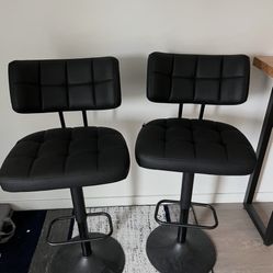 Black Leather Stools (Qty 2)