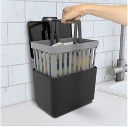 GLAD Compost Bin for Kitchen, 1.5 Gallon | Plastic Container with Removable Inner Basket, Bag Storage Holder, and Carbon Odor Blocking Filters, Gray