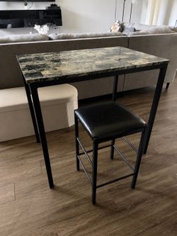 Faux Marble Counter Height Table with Stool