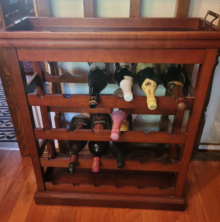 Wood Wine Rack With Removable Serving Tray