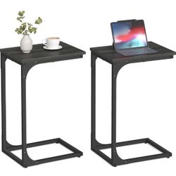 VASAGLE C-Shaped End Table Small Side Table for Couch Sofa Set of 2 - Black