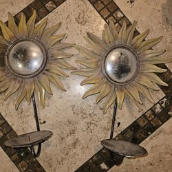 2 Vintage Sunflower Candle Holders