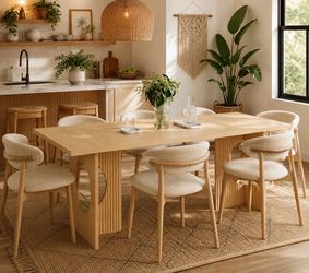 🔥 70.8 Inch Dining Table Unique  Oak Kitchen Table with Rectangular Top,  (Natural) G-51
