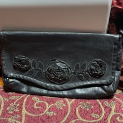 Black Leather Clutch Tote
