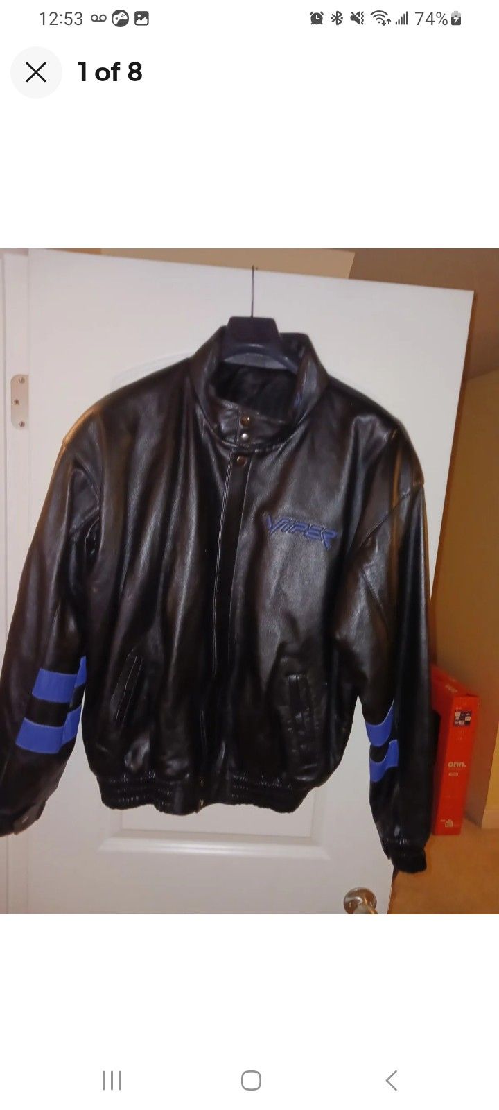 Genuine Leather Mens Black with Blue trim Viper Jacket Size XL Used