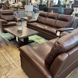 Top Grain Leather Sofa Set - Cherry/brown