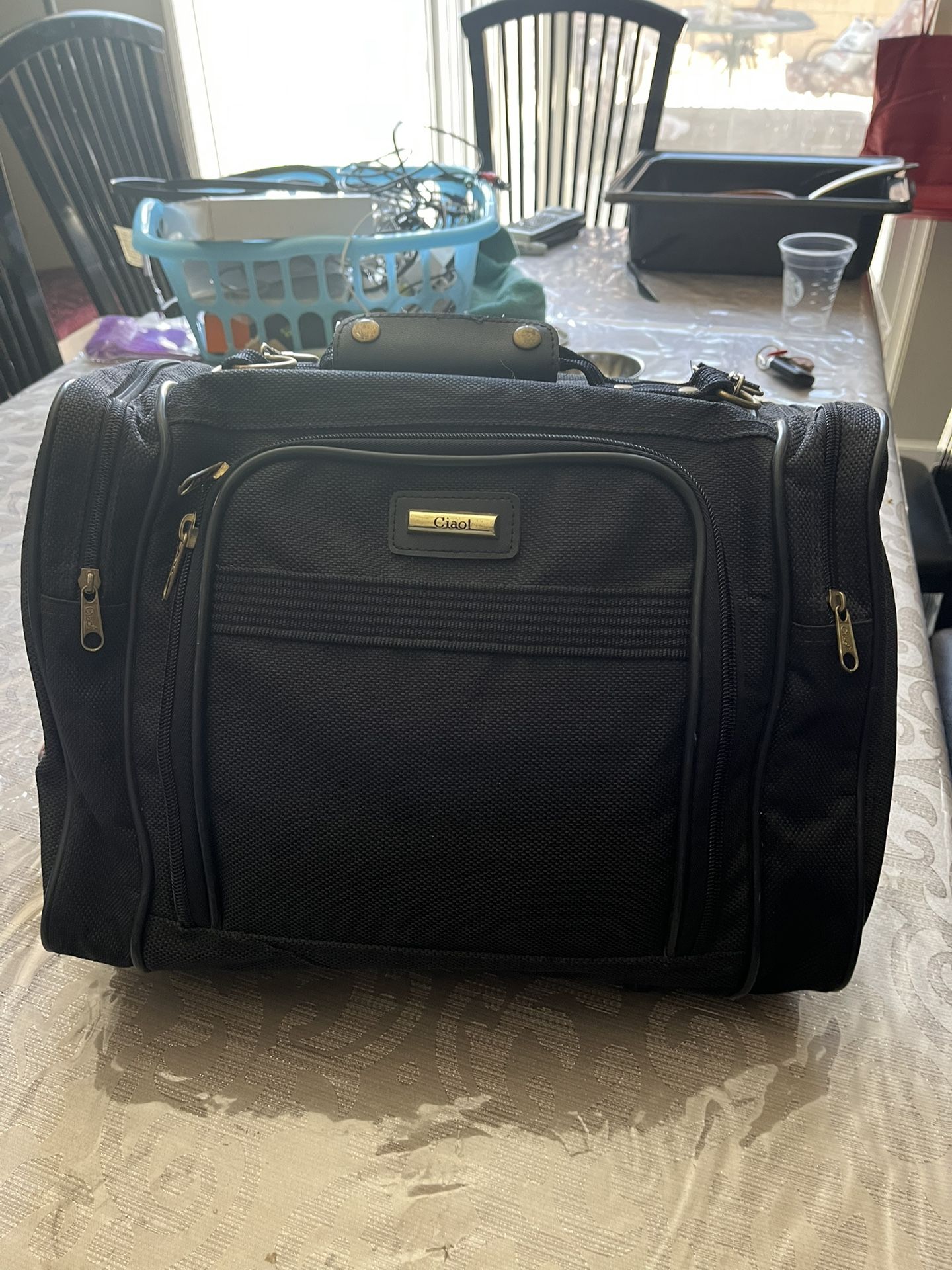 Ciaol Base camp dark blue voyage heavy duty duffel with two big side zipper pockets and front zipped pocket and interior huge room for all necessities