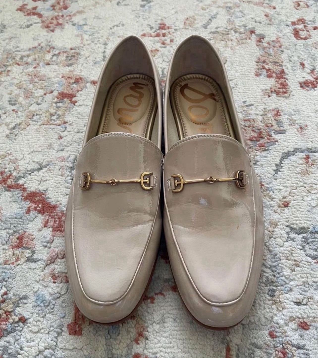 Sam Edelman Loraine Chai Latte Almond Toe Slip On Stacked Heel Fashion Loafers Size 9.5   