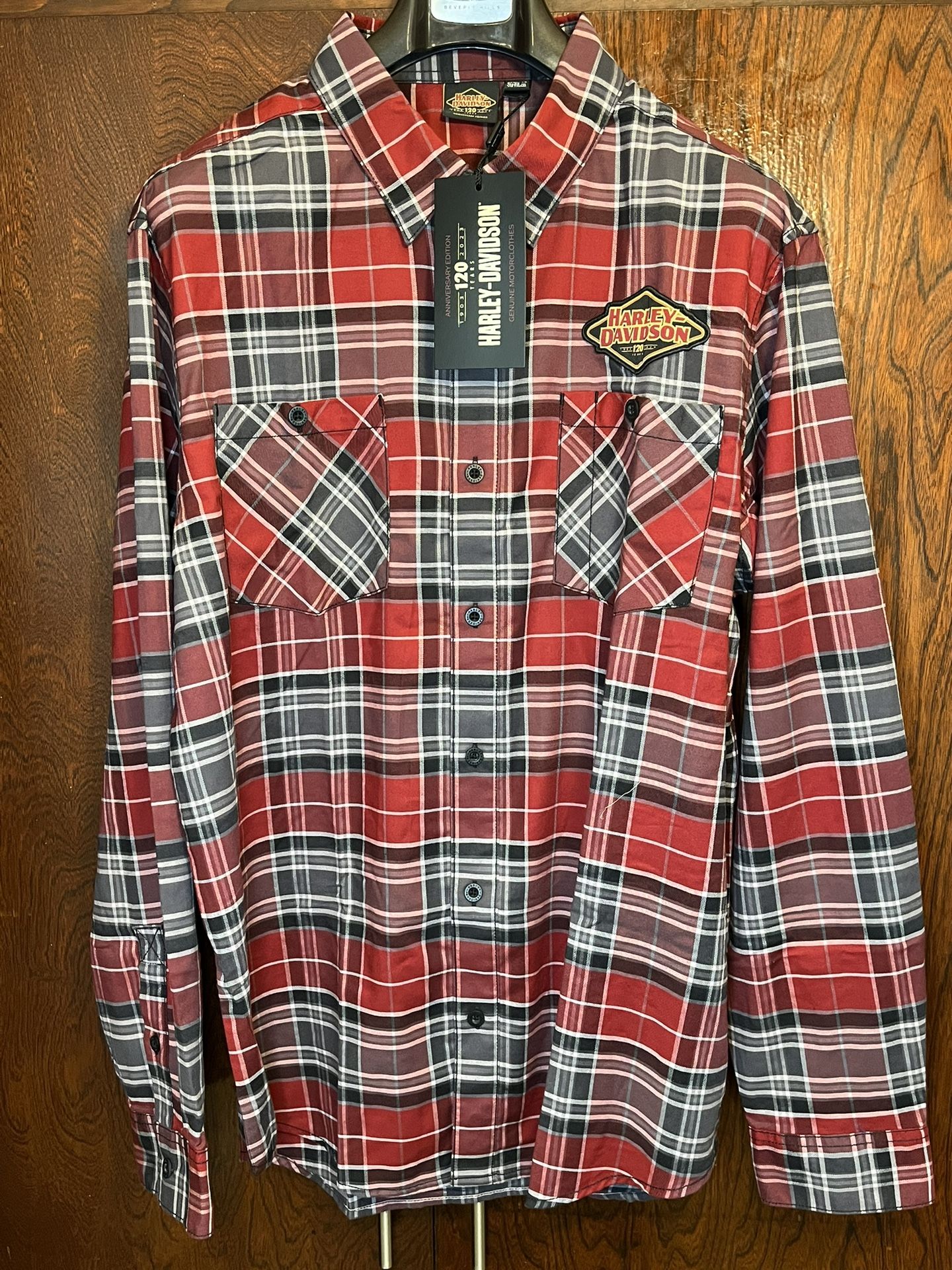 Harley Davidson 120th Anniversary Plaid Button Up Shirt Red Men’s Size XL New