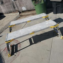 Set Of 2 4.6 ft. x 2.5 ft. Aluminum Heavy-Duty PRO, 2 in. Slim-Fold Work Platforms, 4-Adjustable Heights, 375 lbs.