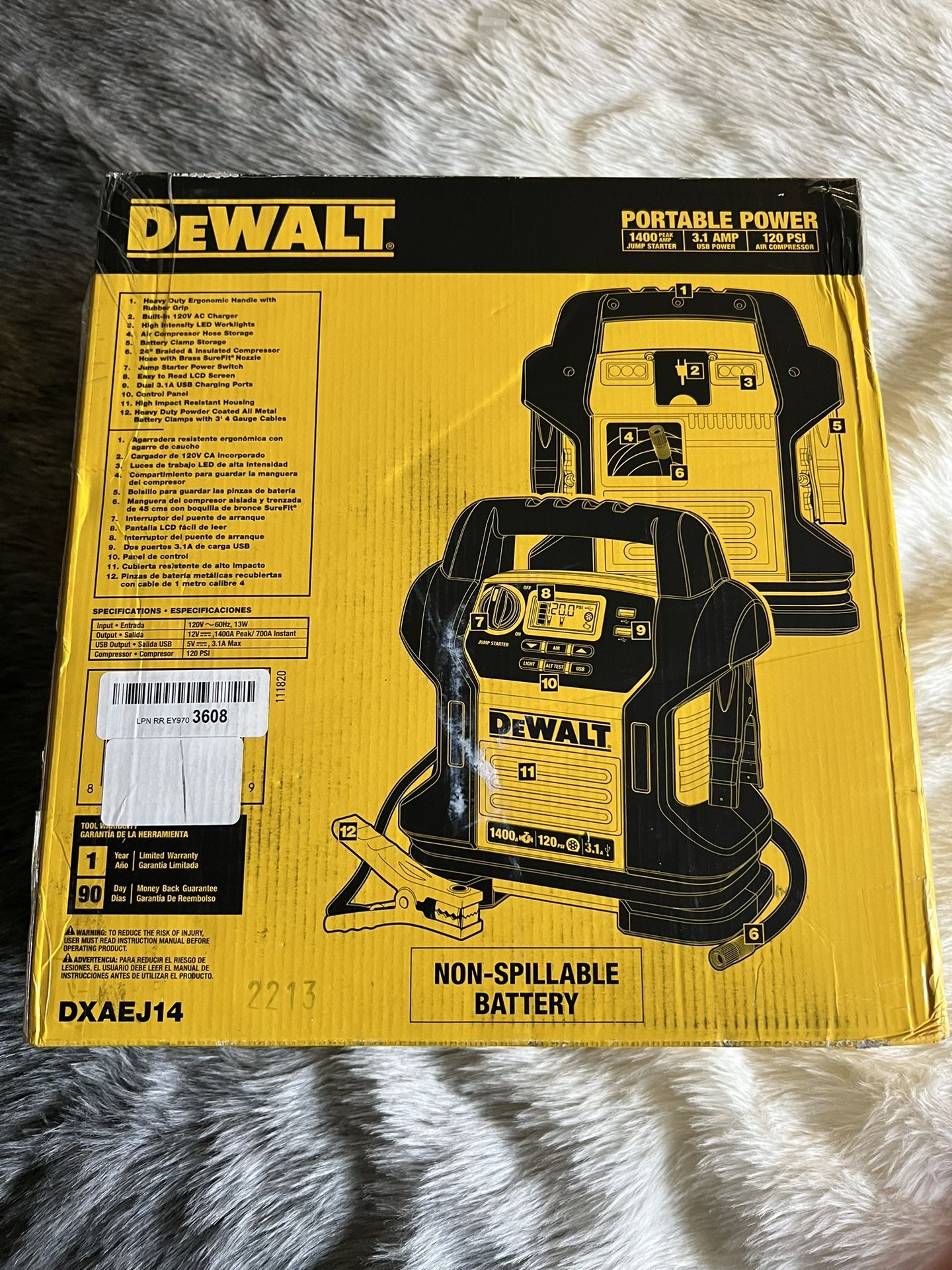DEWALT DXAEJ14 Digital Portable Power Station Jump Starter 1400 Peak